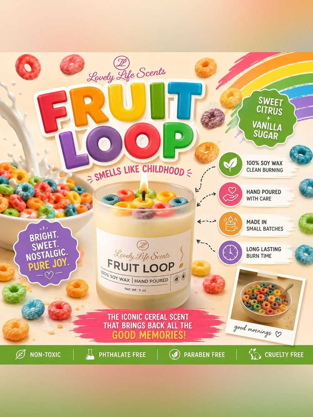 Fruit Loop Scented 11oz Premium Soy Wax Candle from Lovely Life Scents